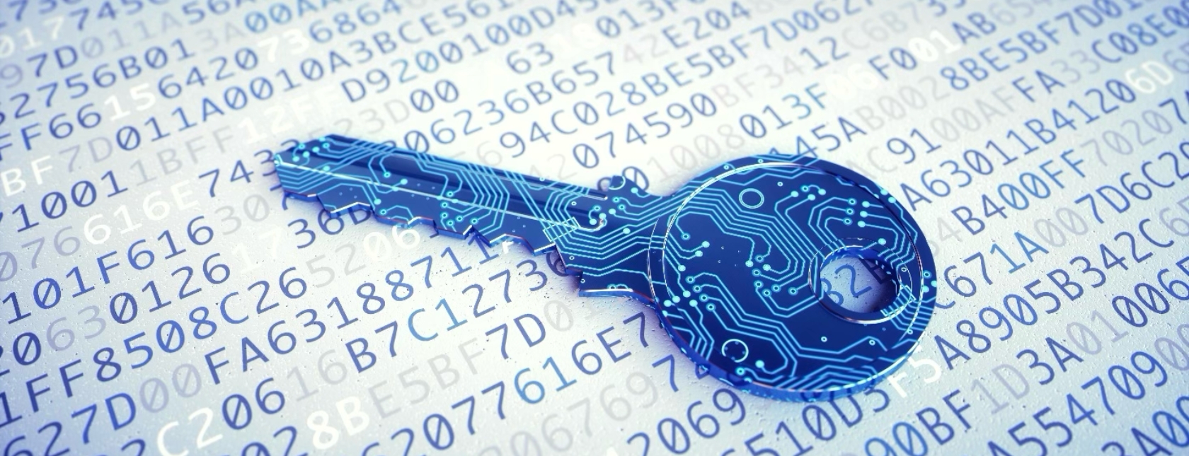 Digitaler Schlüssel auf verschlüsseltem Datenhintergrund