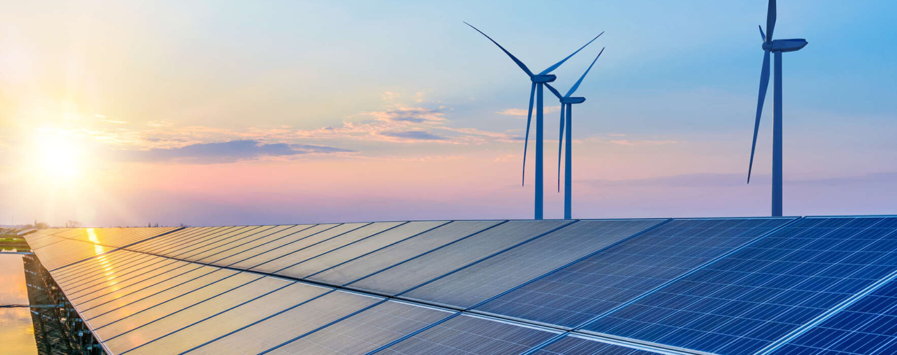 Solar panels and wind turbines