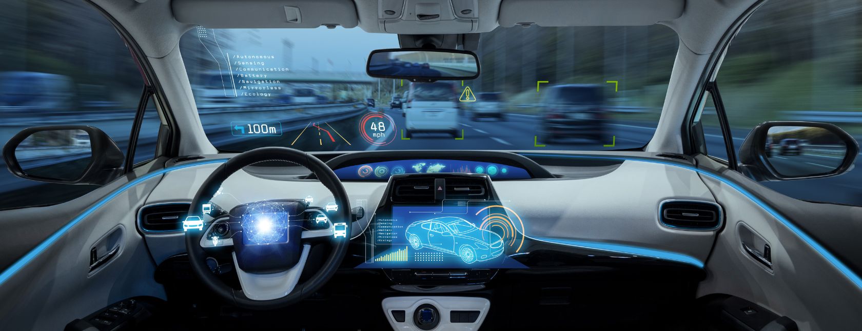 Leeres Fahrzeugcockpit und digitaler Tacho