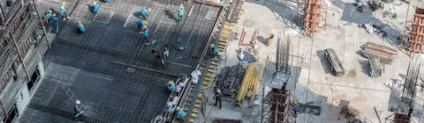 Aerial view angle construction workers