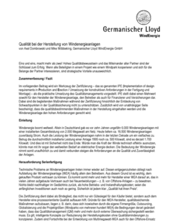 Qualität bei der Herstellung von Windenergieanlagen GL paper